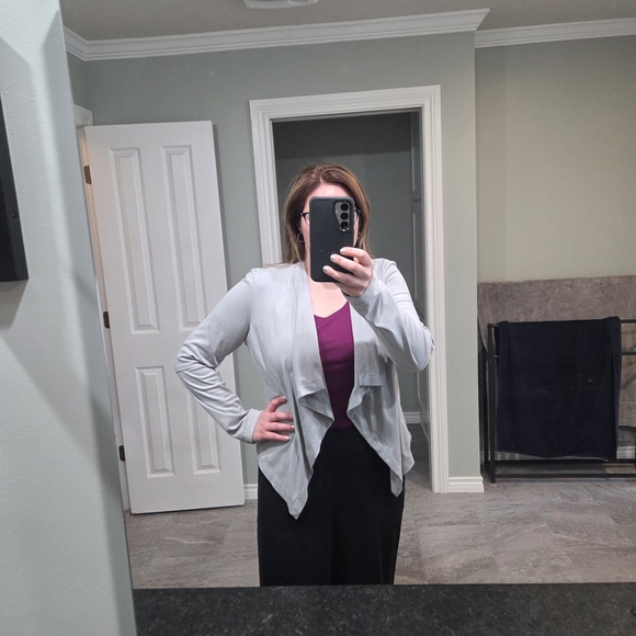 Light Gray Draped Open-Front Jacket - Picture 3 of 3